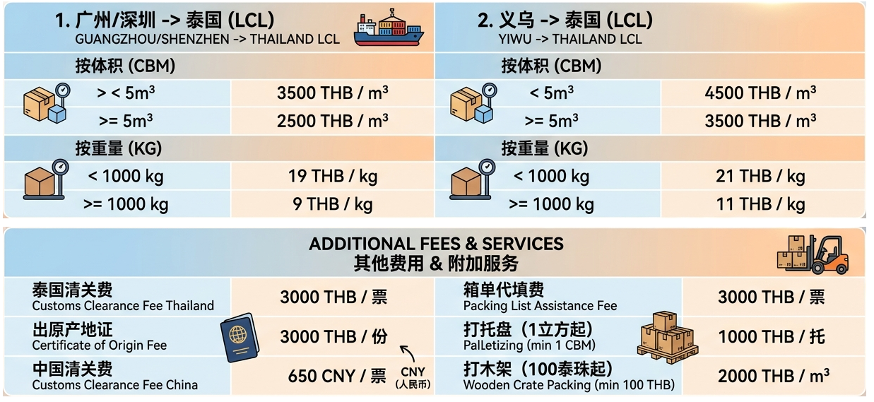 中国到泰国物流运费报价单